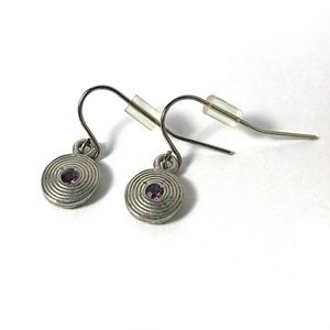 Silver circle/disc earrings with purple gems